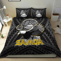 Black bedding set with Samoa eagle print and geometric pattern; 2 pillows