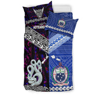 Reversible-style duvet with Aotearoa purple and Samoa blue panels plus 2 pillows