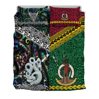 Paua Shell bedding set: tribal duvet with Aotearoa and Vanuatu panels plus two pillowcases