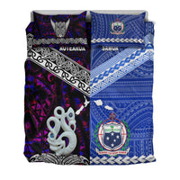 Purple Aotearoa and blue Samoa duvet set with two pillow covers, tribal designs