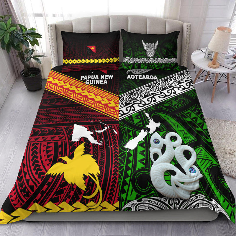 New Zealand and Papua New Guinea Bedding Set Together Green LT8 - Wonder Print Shop