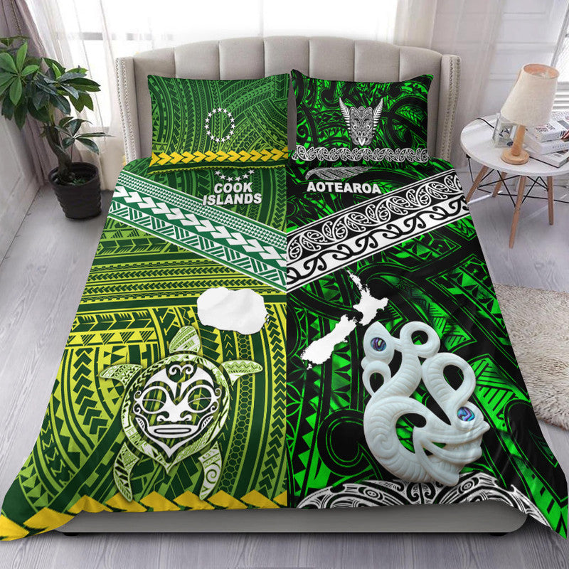 New Zealand and Cook Islands Bedding Set Together Green LT8 - Wonder Print Shop