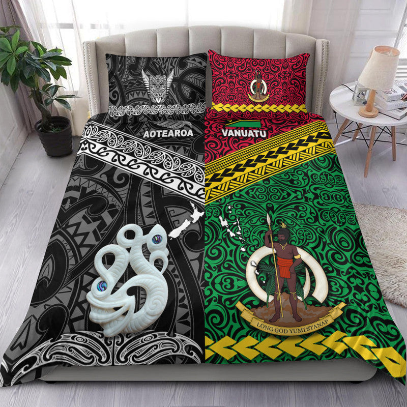 New Zealand and Vanuatu Bedding Set Together Black LT8 - Wonder Print Shop