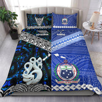 Blue Aotearoa and Samoa bedding set with tribal graphics, duvet and matching pillow