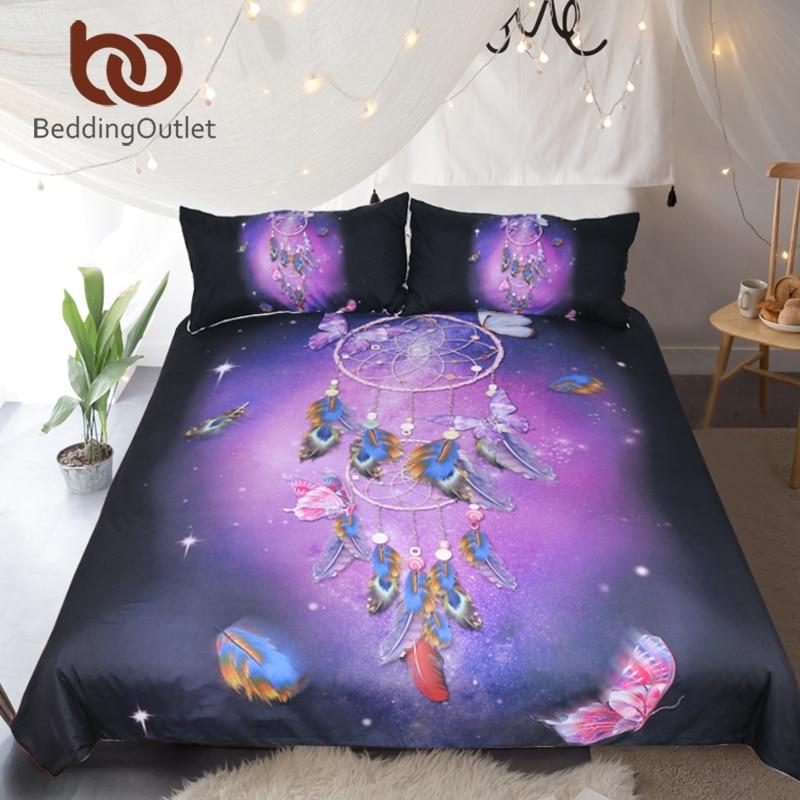 Romantic Purple Feathers Bedclothes Dreamcatcher Native American Bedding Set LT10 - Wonder Print Shop