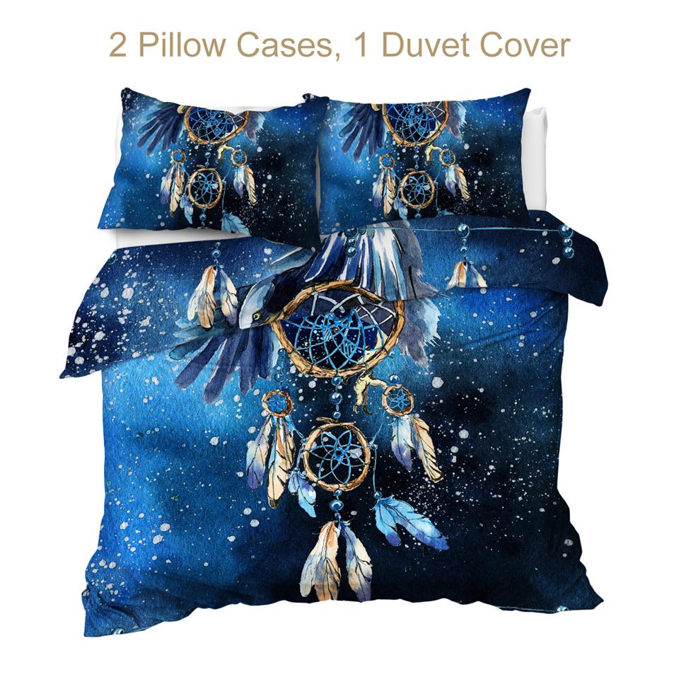 Feather Blue Bedclothes Dreamcatcher Native American Bedding Set LT10 - Wonder Print Shop