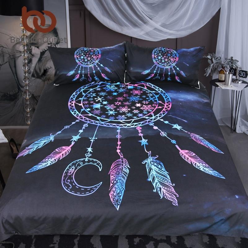 Feathers Galaxy in the Night Dreamcatcher Native American Bedding Set LT10 - Wonder Print Shop