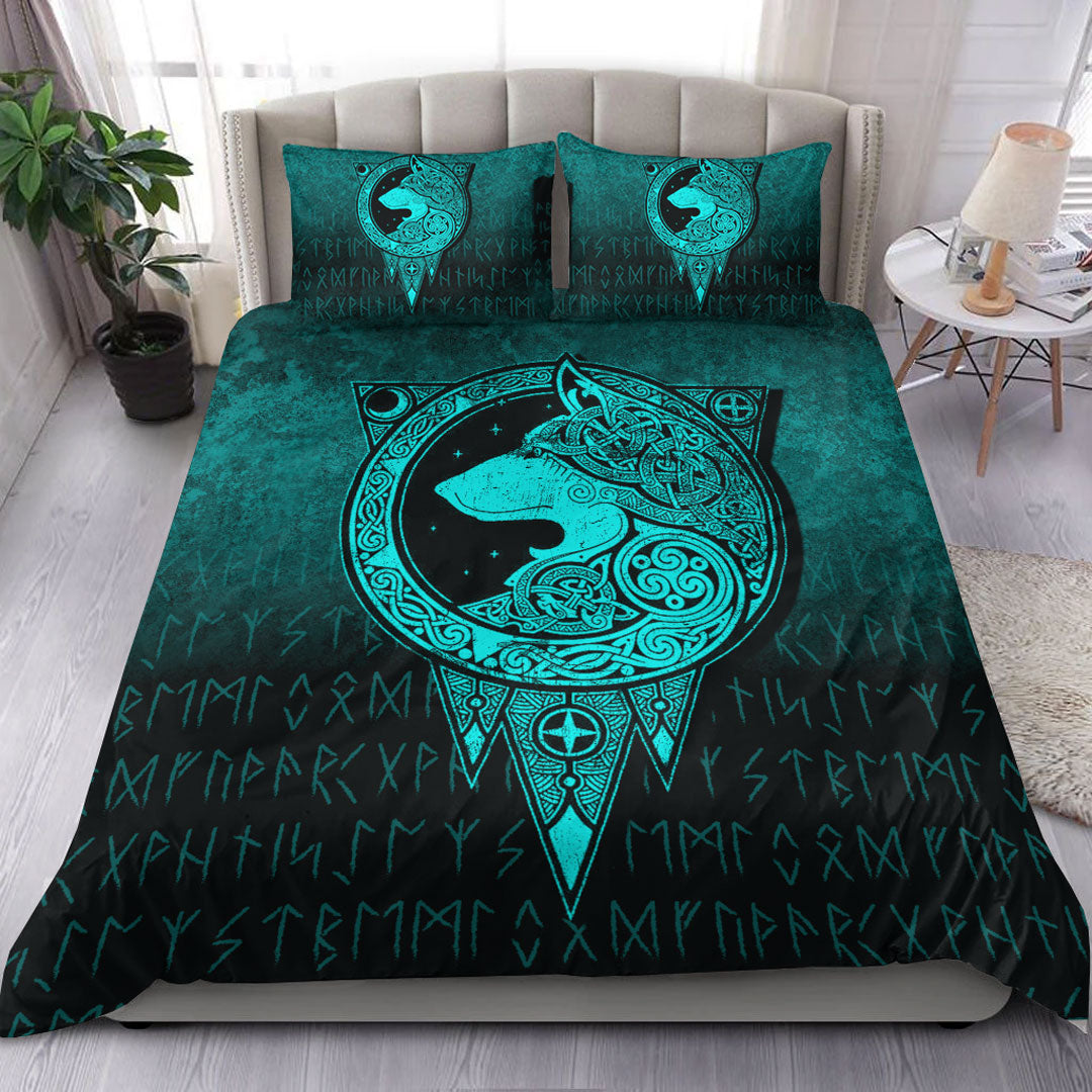 viking-bedding-set-viking-norse-wolf-cyan-version-bedding-set