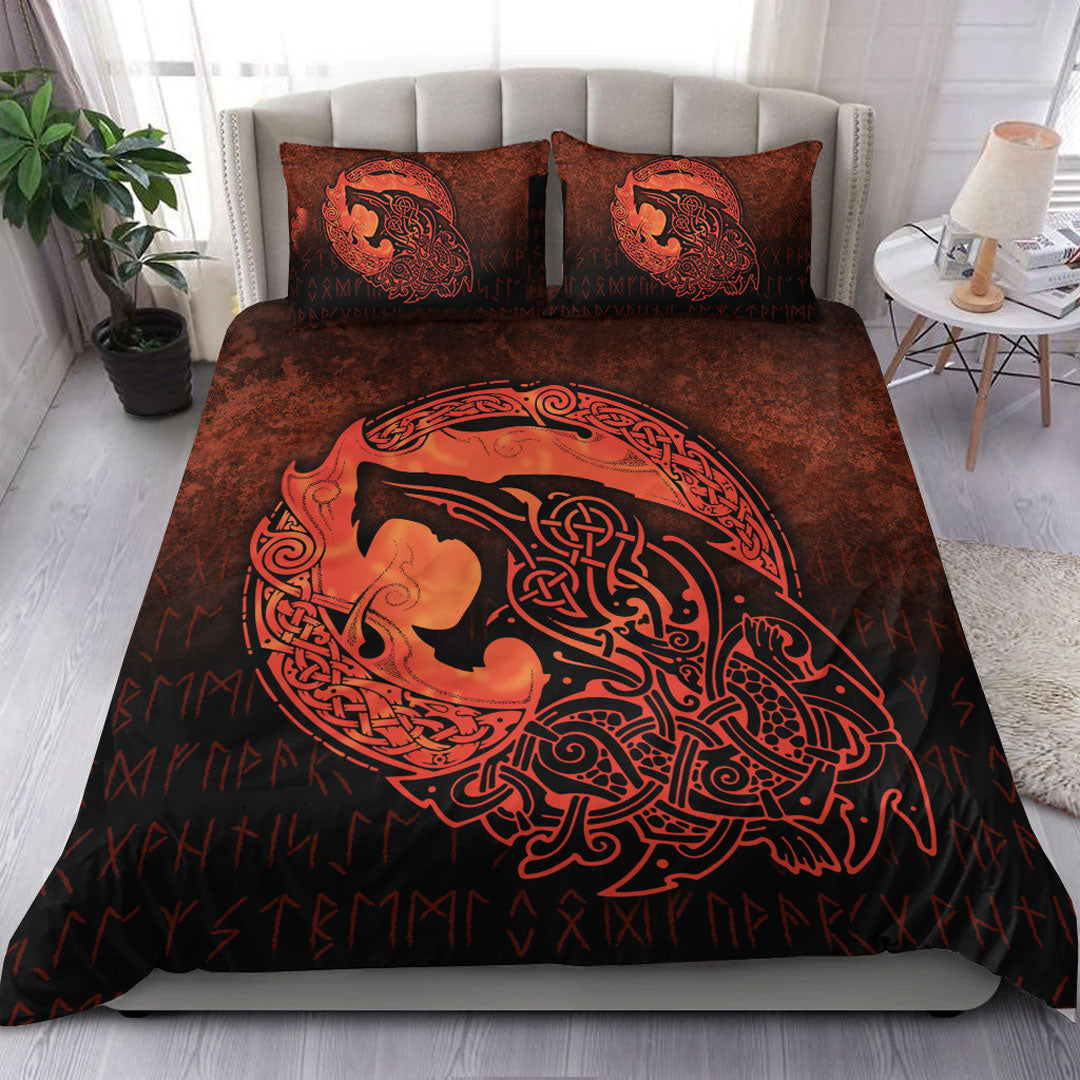 viking-bedding-set-fenrir-viking-3d-tattoo-orange-version-bedding-set