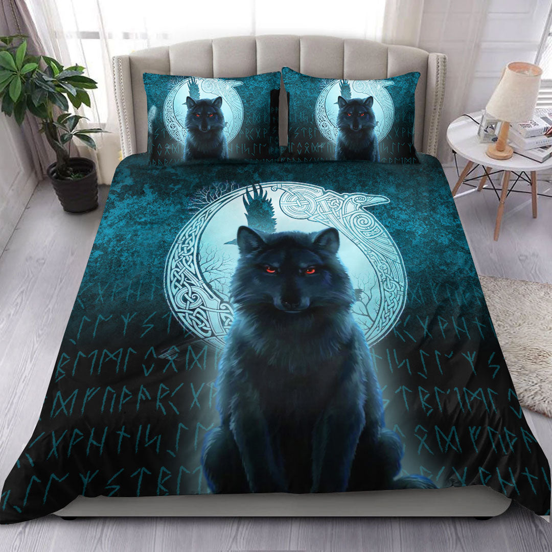 viking-bedding-set-fenrir-viking-wolf-cyan-version-bedding-set