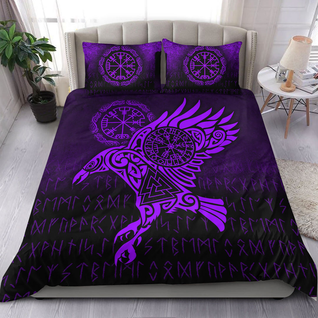 viking-bedding-set-raven-vegvisir-tattoo-purple-version-bedding-set