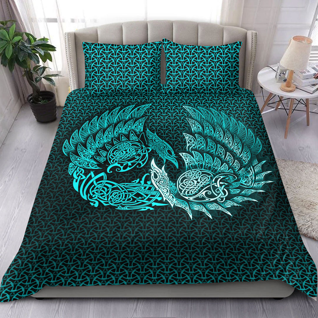 viking-bedding-set-ragnarok-huginn-muninn-cyan-version-bedding-set