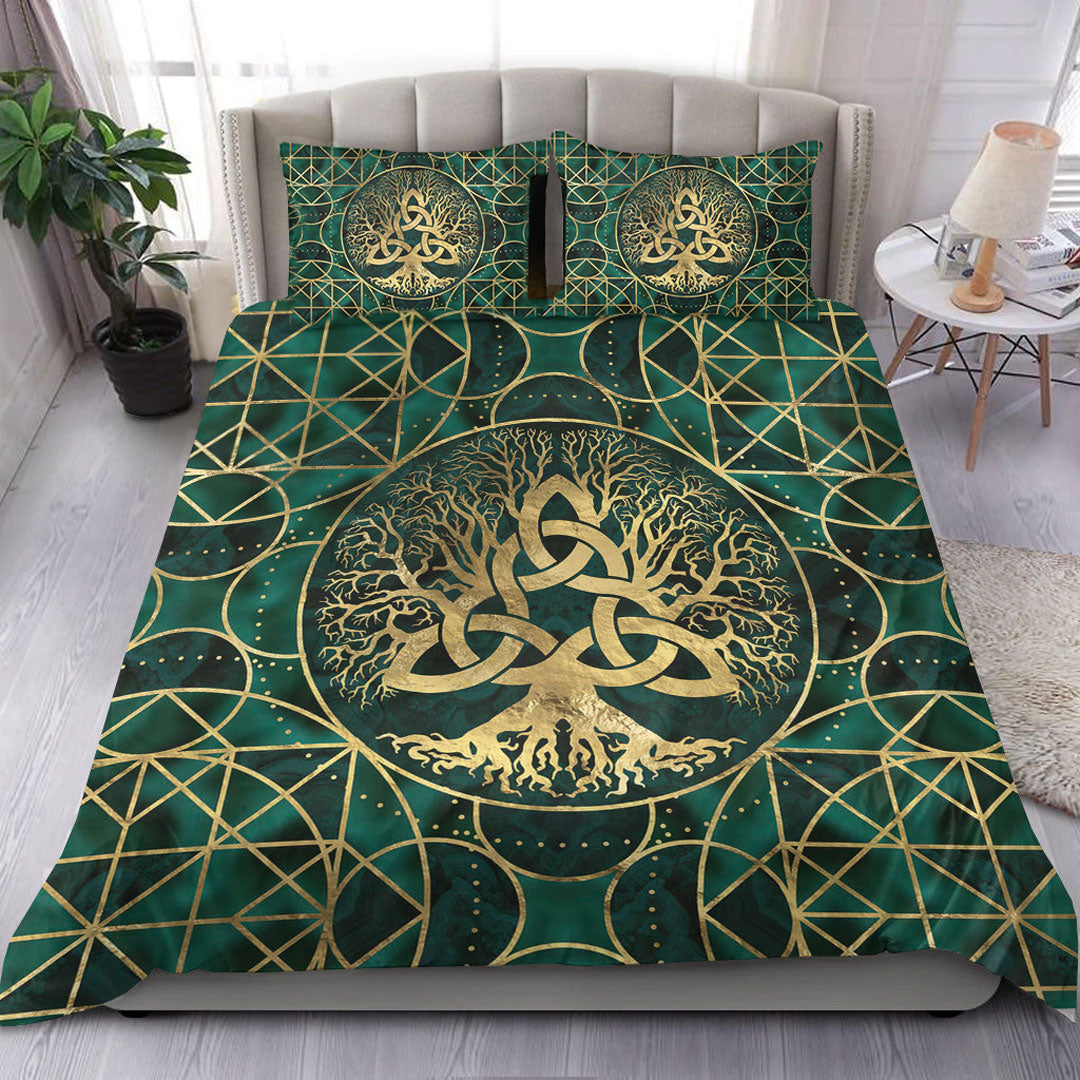 viking-bedding-set-tree-of-life-with-triquetra-malachite-and-gold-bedding-set