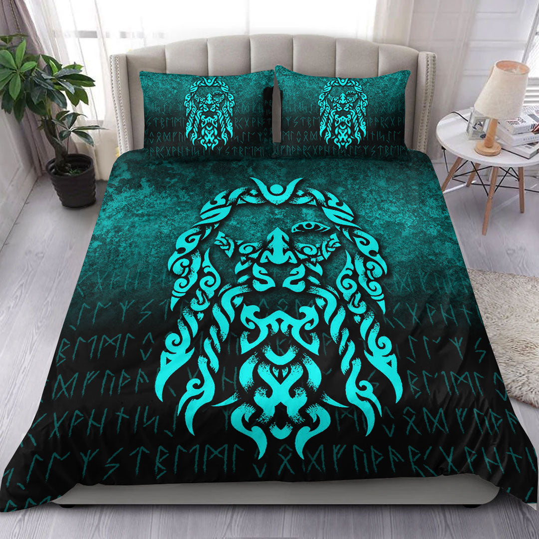 viking-bedding-set-viking-god-odin-allfather-in-asgard-raven-god-cyan-version-bedding-set