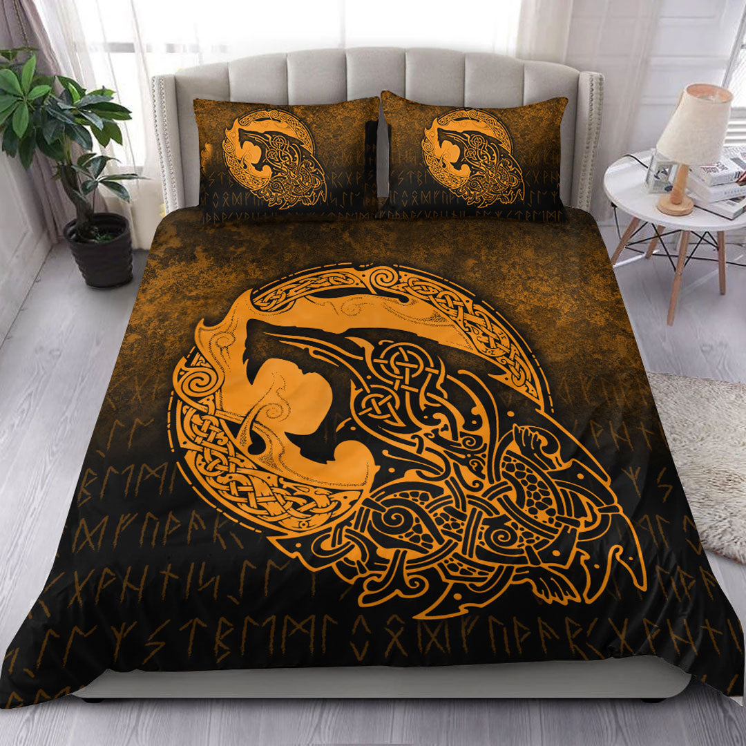 viking-bedding-set-fenrir-viking-3d-tattoo-gold-version-bedding-set