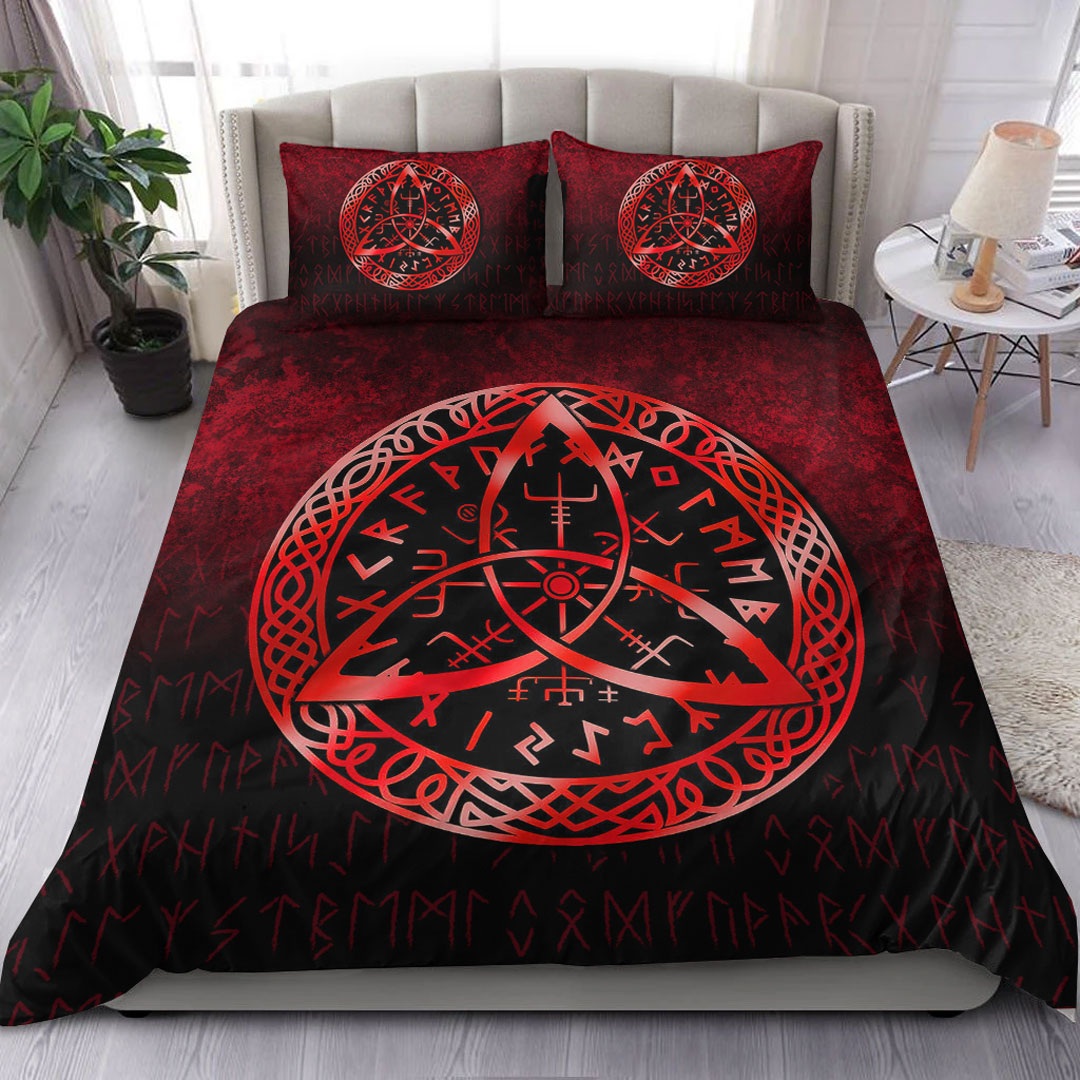 viking-bedding-set-vegvisir-nordic-viking-rune-red-version-bedding-set