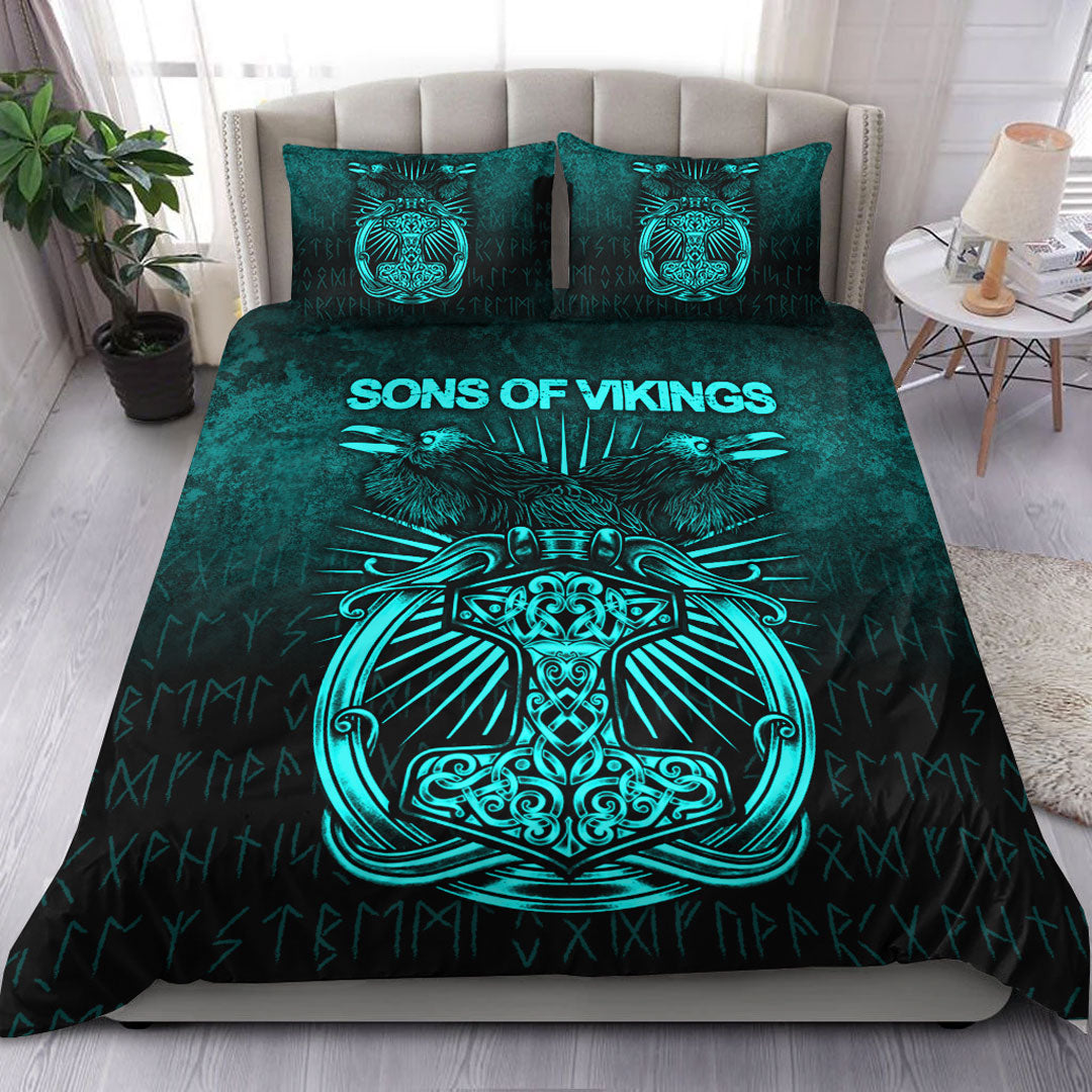 viking-bedding-set-vikings-ravens-mjolnir-cyan-version-bedding-set