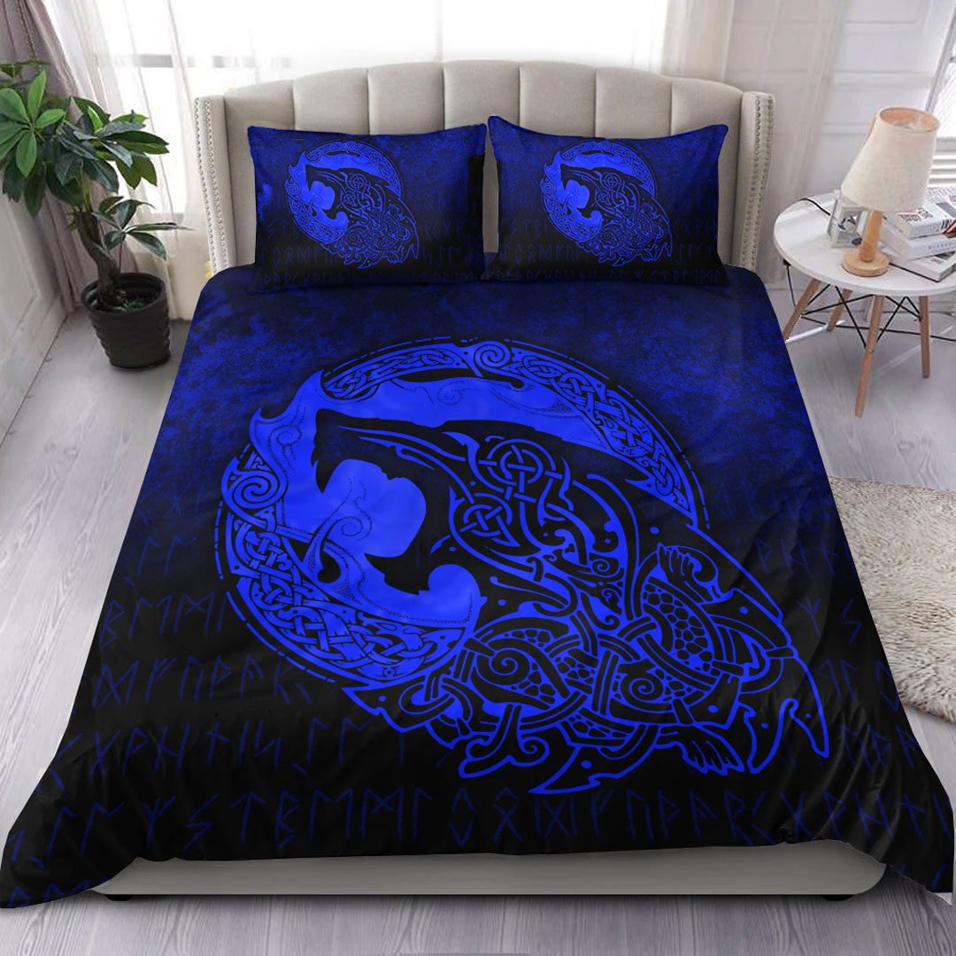 viking-bedding-set-fenrir-viking-3d-tattoo-blue-version-bedding-set