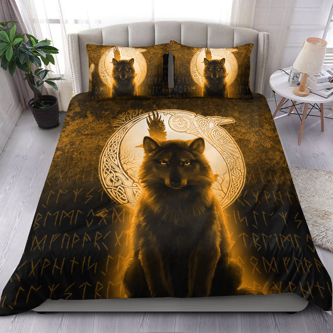 viking-bedding-set-fenrir-viking-wolf-gold-version-bedding-set