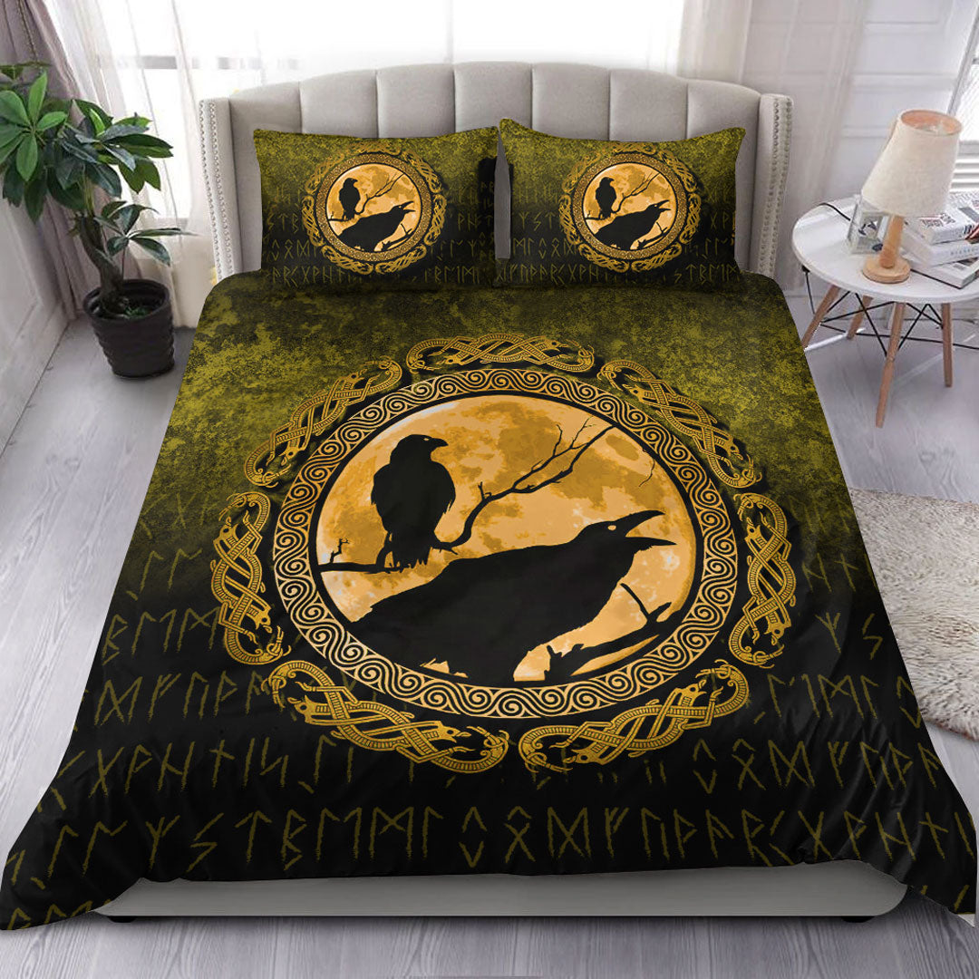 viking-bedding-set-vikings-huginn-muninn-odin-ravens-gold-version-bedding-set