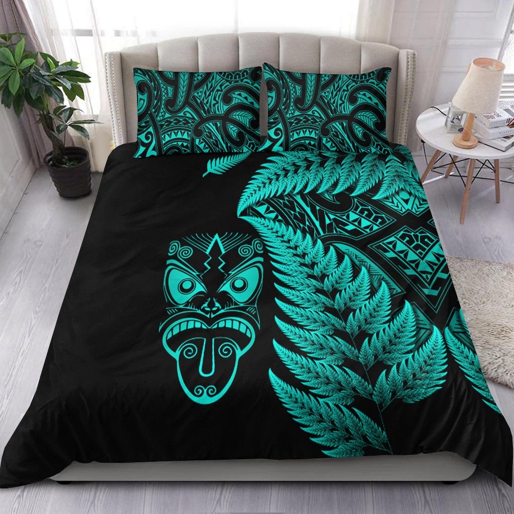 New Zealand Haka Rugby Maori Bedding Set Silver Fern Vibes Turquoise LT8 - Wonder Print Shop