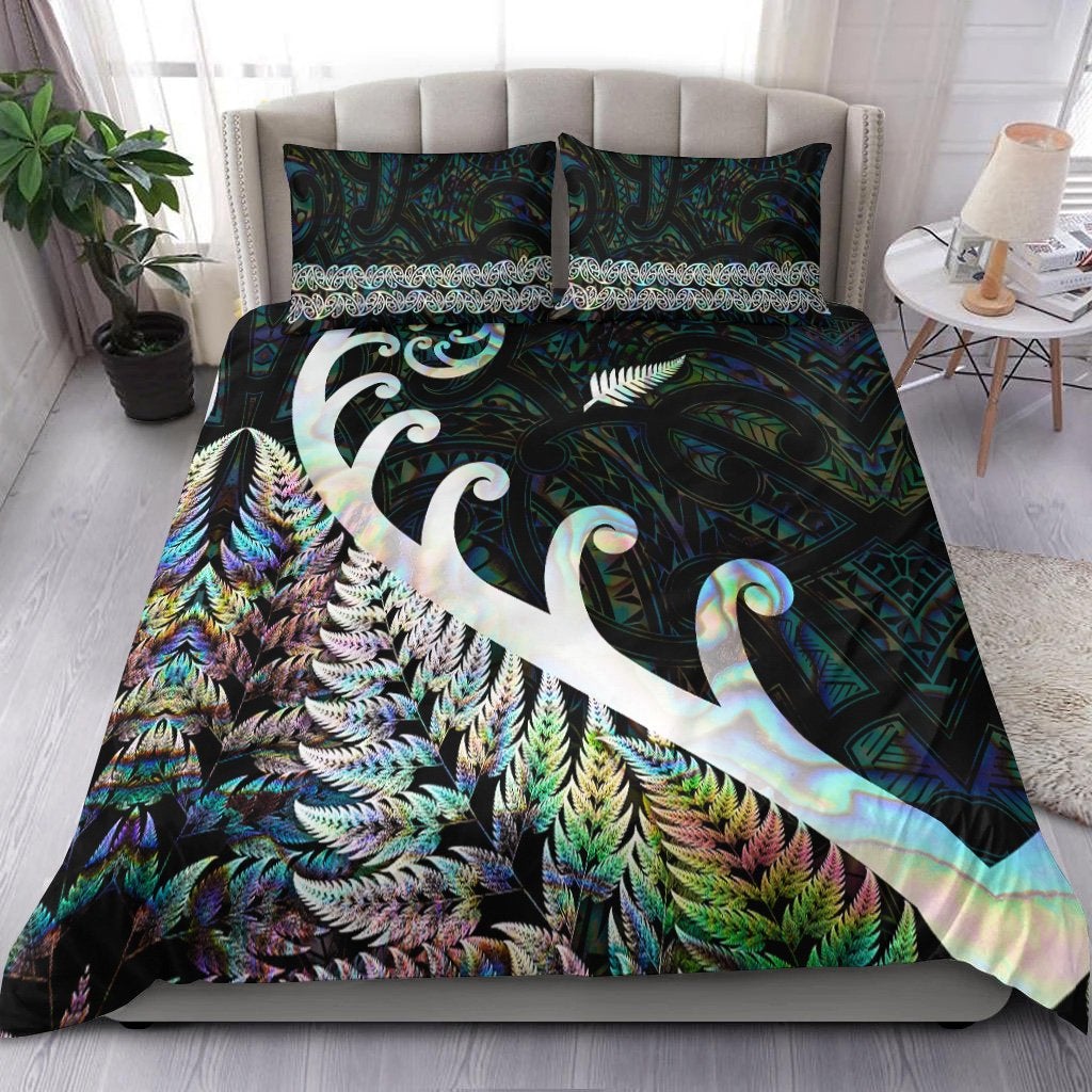 New Zealand Rugby Maori Bedding Set Silver Fern Koru Vibes Paua Shell LT8 - Wonder Print Shop