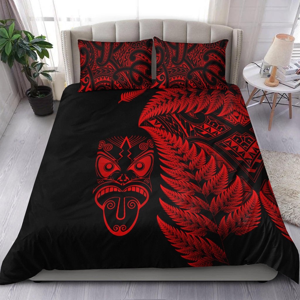 New Zealand Haka Rugby Maori Bedding Set Silver Fern Vibes Red LT8 - Wonder Print Shop