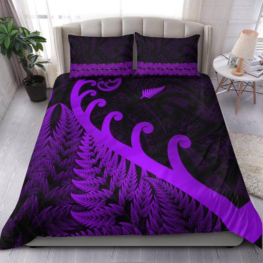 New Zealand Rugby Maori Bedding Set Silver Fern Koru Vibes Purple LT8 - Wonder Print Shop