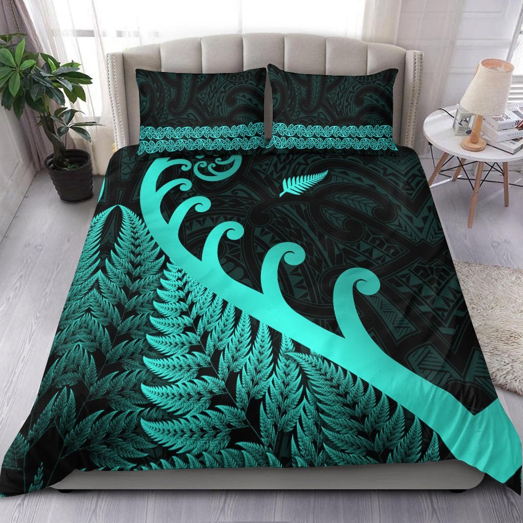 New Zealand Rugby Maori Bedding Set Silver Fern Koru Vibes Turquoise LT8 - Wonder Print Shop