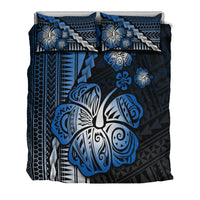 Black & blue duvet cover and two pillowcases with Polynesian turtle motif and geometric border