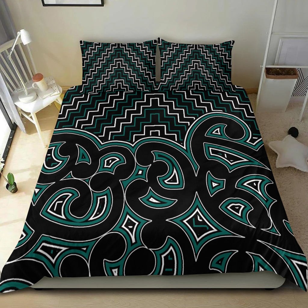 New Zealand Bedding Set Maori Graphic Tee patterns Green LT6 - Wonder Print Shop