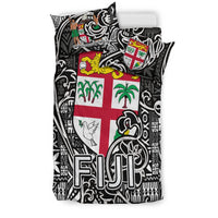 Black & white Fiji flag duvet set with tribal motifs and two pillowcases