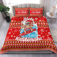 Red Mele Kalikimaka surf Santa comforter with two matching pillow shams