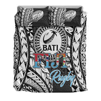 Fiji Rugby Bati bedding set in black and white, large “Fiji Rugby” text with tribal accents