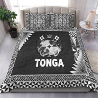 Black & white Tonga bedding set, coat of arms crest and bold TONGA lettering