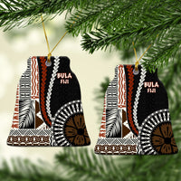 Heart-shaped ceramic Christmas ornament, black “BULA FIJI” with orange and white tribal design