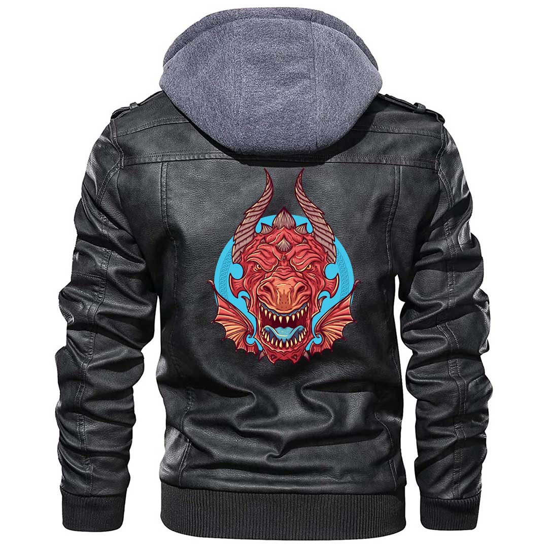 Viking Clothing Viking Big Angry Red Dragon Zipper Leather Jacket RLT12 - Wonder Print Shop