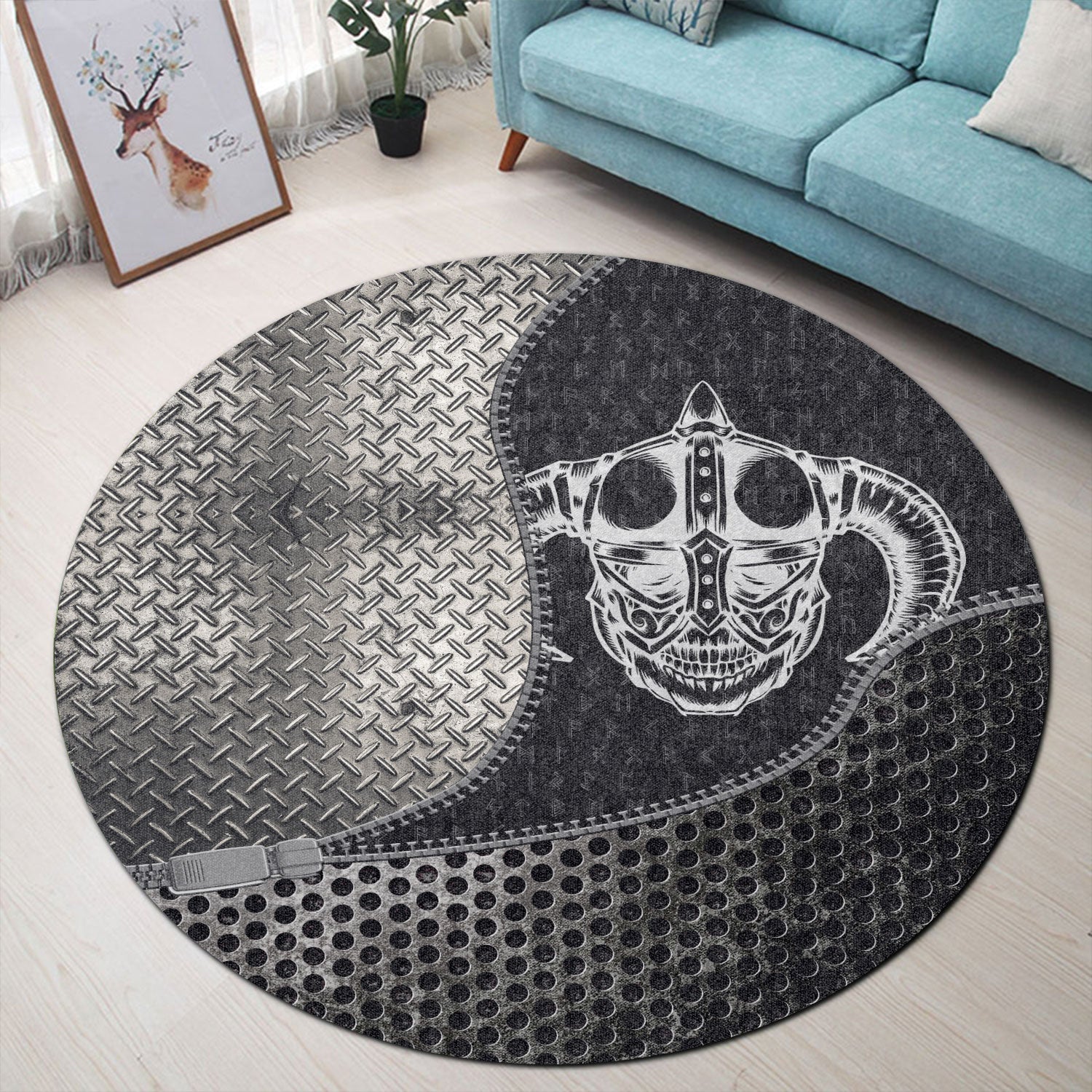 viking-carpet-black-and-white-skull-using-helmet-round-carpet