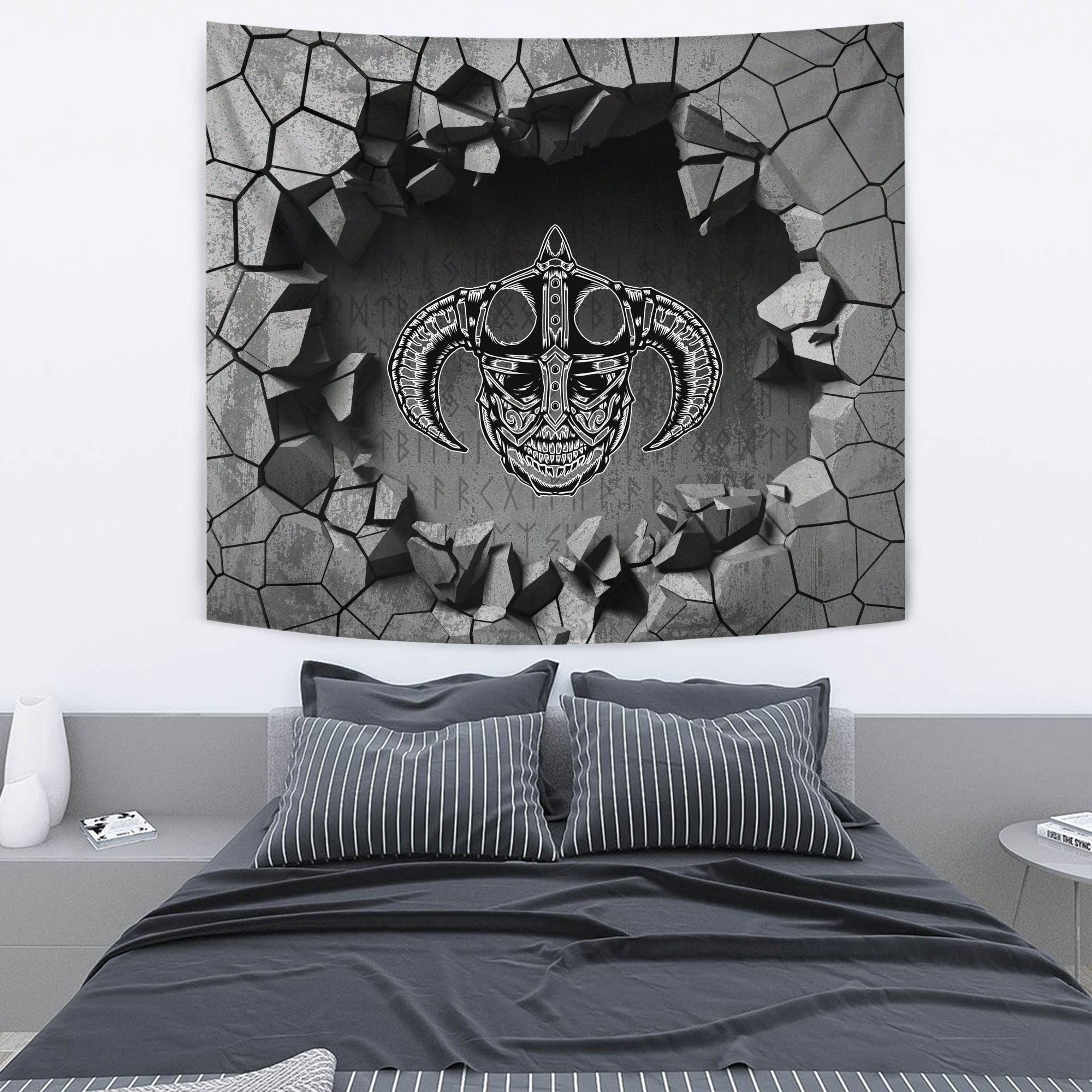 Viking Tapestry - Black and White Skull Using Helmet Tapestry RLT12 - Wonder Print Shop