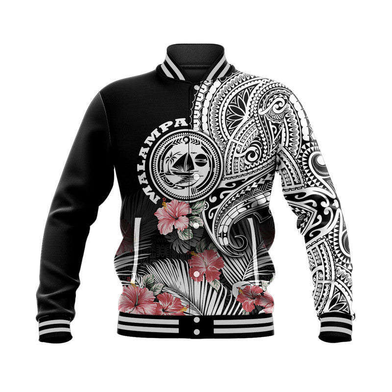 Custom Personalised Vanuatu Malampa Province Baseball Jacket Hibiscus Tribal Polynesian Tattoo Ver Black LT9 - Wonder Print Shop