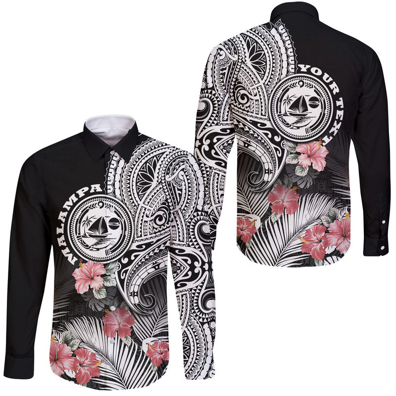 Custom Personalised Vanuatu Malampa Province Hawaii Long Sleeve Button Shirt Hibiscus Tribal Polynesian Tattoo Ver Black - Wonder Print Shop