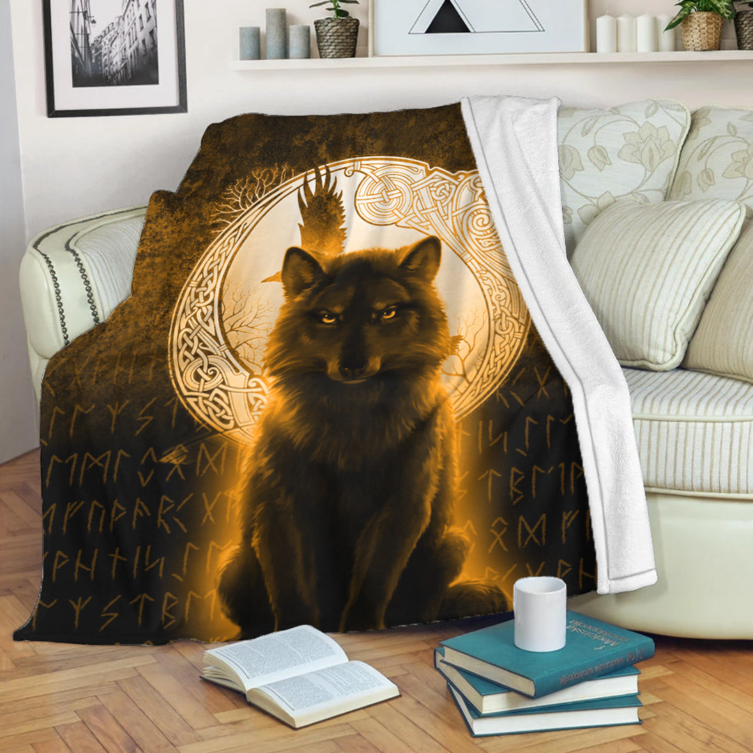 viking-premium-blanket-fenrir-viking-wolf-gold-version-premium-blanket