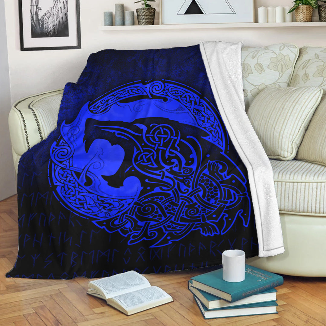 viking-premium-blanket-fenrir-viking-3d-tattoo-blue-version-premium-blanket