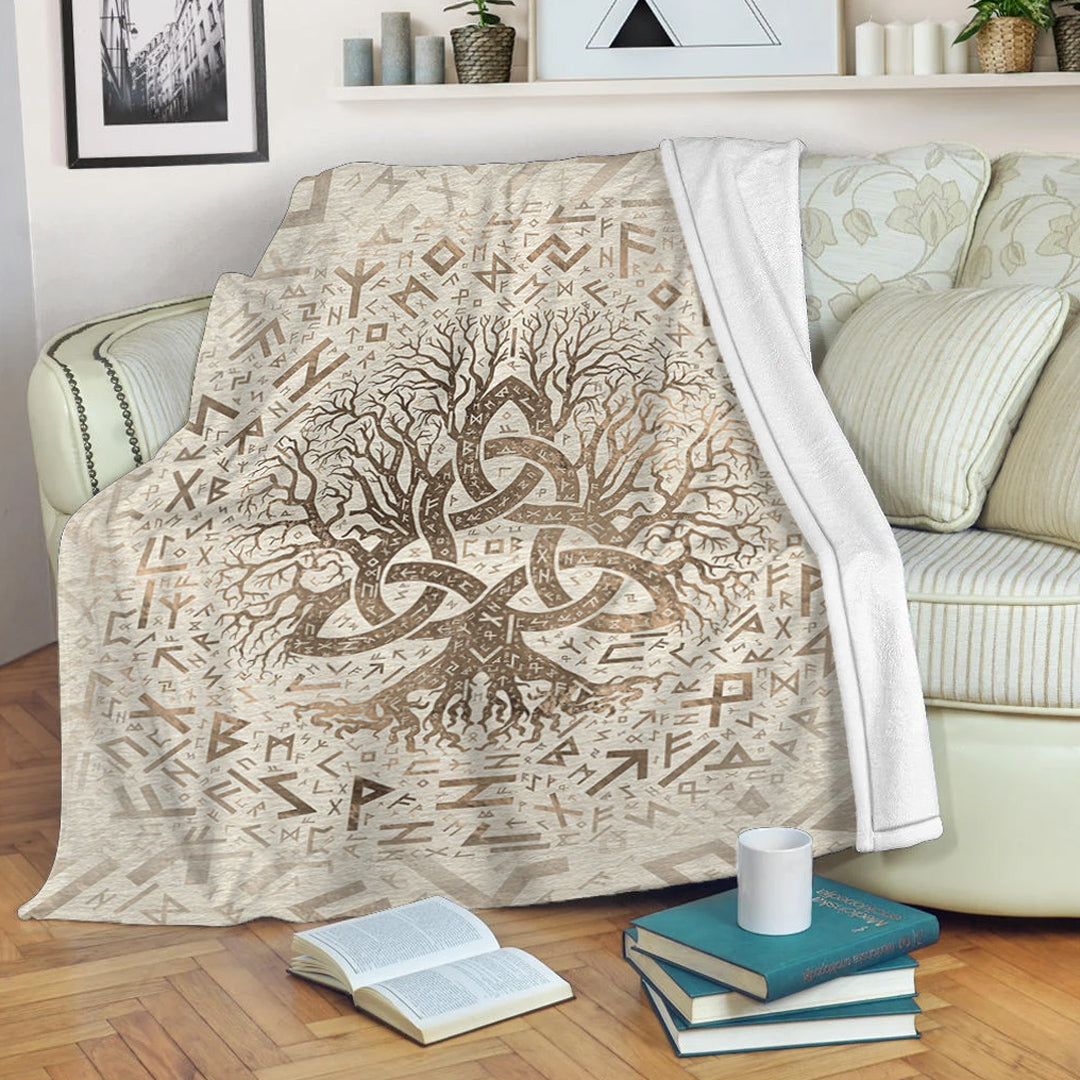 viking-premium-blanket-tree-of-life-with-triquetra-and-futhark-pastel-gold-premium-blanket