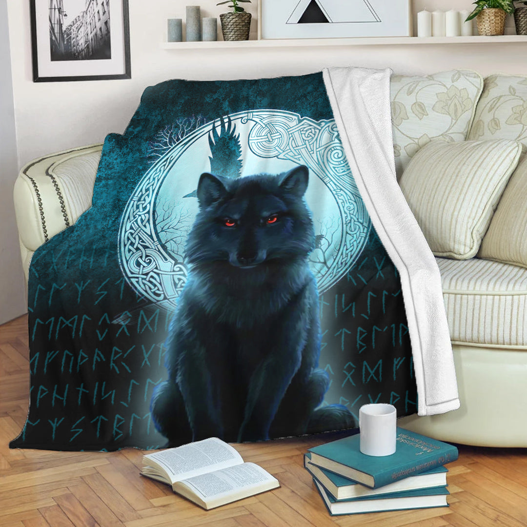 viking-premium-blanket-fenrir-viking-wolf-cyan-version-premium-blanket