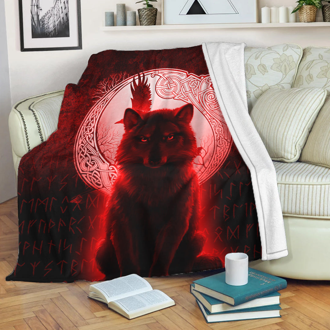 viking-premium-blanket-fenrir-viking-wolf-red-version-premium-blanket