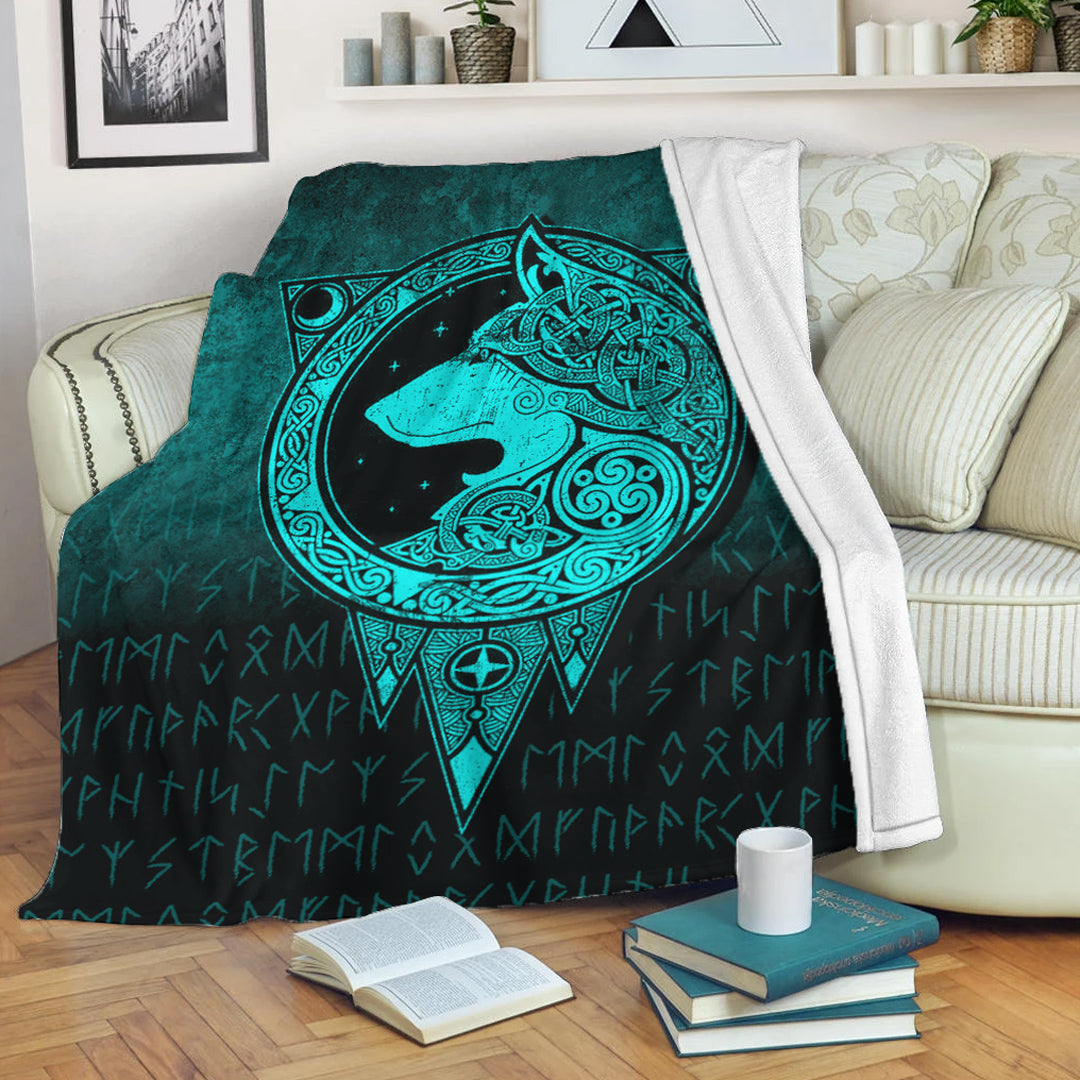 viking-premium-blanket-viking-norse-wolf-cyan-version-premium-blanket