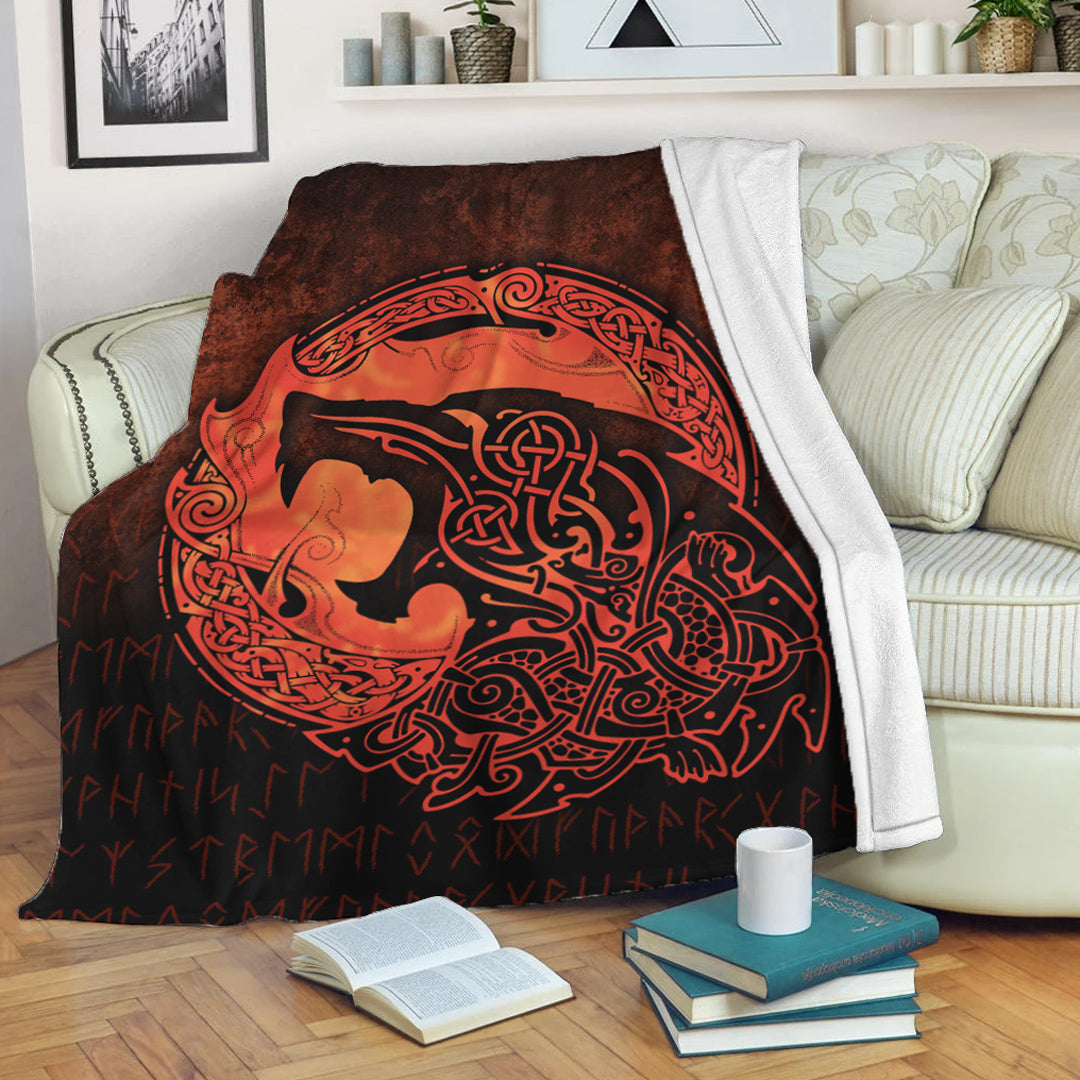 viking-premium-blanket-fenrir-viking-3d-tattoo-orange-version-premium-blanket