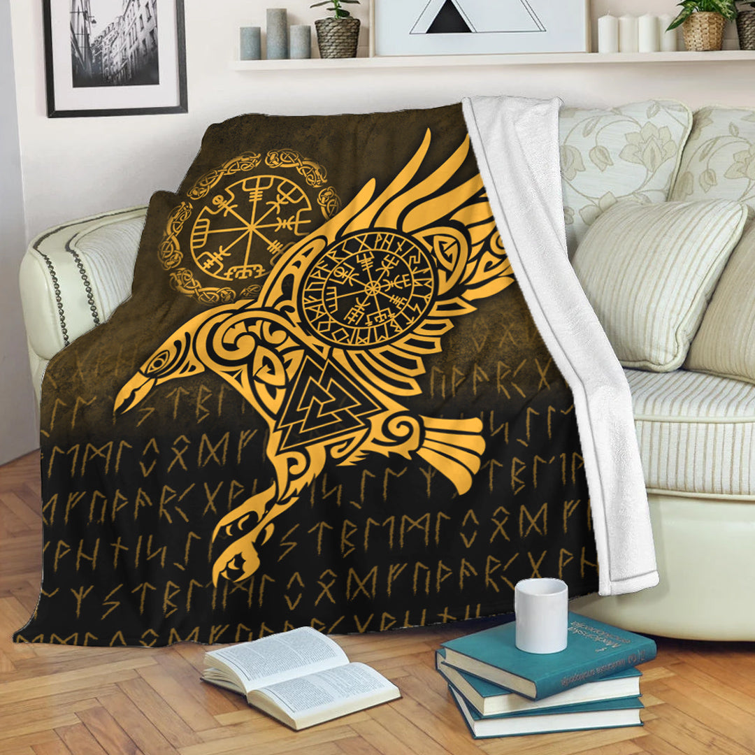 viking-premium-blanket-raven-vegvisir-tattoo-gold-version-premium-blanket