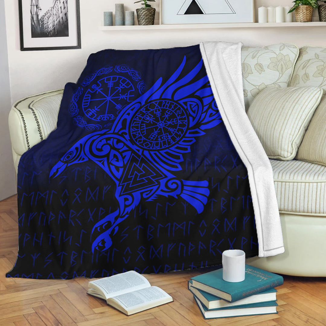 viking-premium-blanket-raven-vegvisir-tattoo-blue-version-premium-blanket